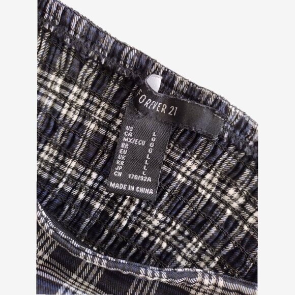 Forever 21 Black Blue Houndstooth Plaid Smocked Back Cropped Cami Top - Picture 9 of 11